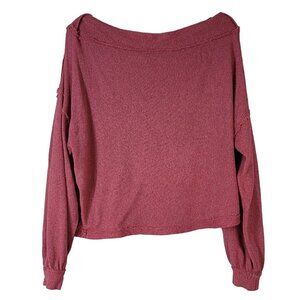 We the Free Stay with Me Hacci Sweater Red Raspberry Medium Exposed Seams Boho